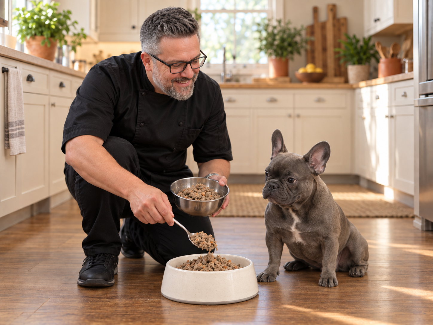 Chef Fabio Viviani feeding his Dalmatian