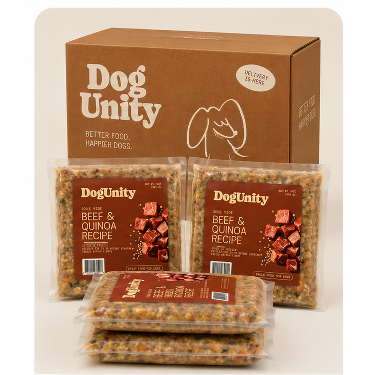 Insulated DogUnity delivery box with fresh frozen meals