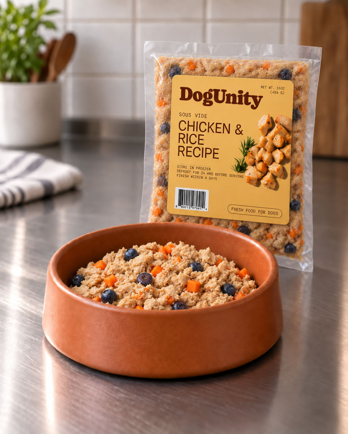 Finished bowl of fresh DogUnity chicken recipe